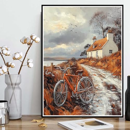 Diamond Painting Herbst Diamond Painting XXL 30x40 cm, 5D Crystal Art Häuser Muster DIY Runden Steine Vollbohrer Mosaik Bastelset Erwachsene für Zimmer Deko Wohnzimmer, Geschenke für Frauen -ly25082G3 von LUOLYYEI