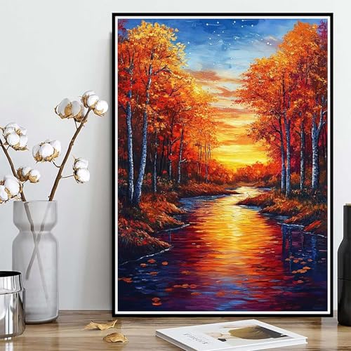 Diamond Painting Herbst Diamond Painting XXL 40×50cm, 5D Crystal Art Häuser Muster DIY Runden Steine Vollbohrer Mosaik Bastelset Erwachsene für Zimmer Deko Wohnzimmer, Geschenke für Frauen -ly250829D von LUOLYYEI
