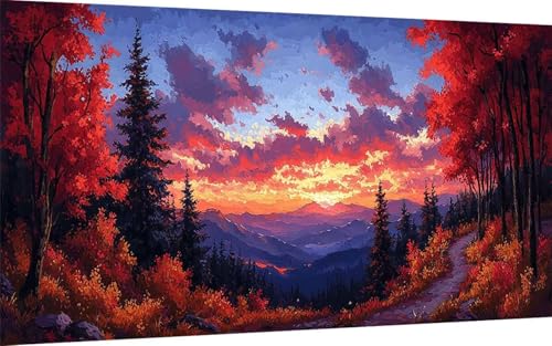Diamond Painting Herbst Diamond Painting XXL 50x100cm, 5D Crystal Art Landschaft Muster DIY Eckige Steine Vollbohrer Mosaik Bastelset Erwachsene für Zimmer Deko Wohnzimmer, Geschenke -ly25077HZC4 von LUOLYYEI