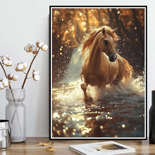 Diamond Painting Horse Diamond Painting XXL 30×40cm, 5D Crystal Art Tier Muster DIY Runden Steine Vollbohrer Mosaik Bastelset Erwachsene für Zimmer Deko Wohnzimmer, Geschenke für Frauen -ly25082E2 von LUOLYYEI