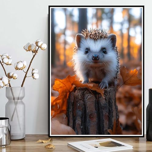Diamond Painting Igel Diamond Painting XXL 90x120cm, 5D Crystal Art Herbstlaub Muster DIY Runden Steine Vollbohrer Mosaik Bastelset Erwachsene für Zimmer Deko Wohnzimmer, Geschenke -ly25082W491B von LUOLYYEI