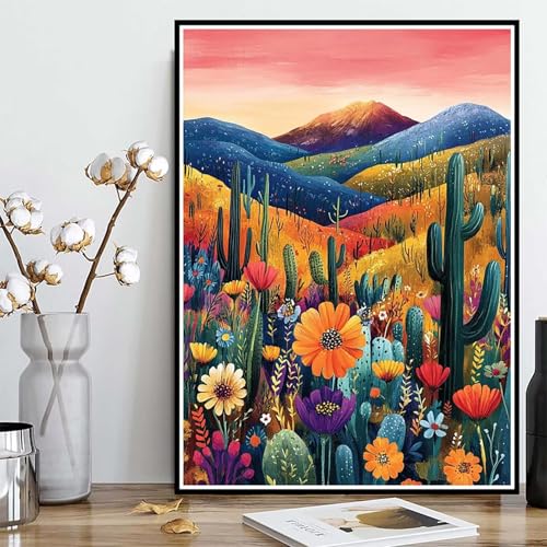 Diamond Painting Kaktus Diamond Painting XXL 30x40cm, 5D Crystal Art Landschaft Muster DIY Runden Steine Vollbohrer Mosaik Bastelset Erwachsene für Zimmer Deko Wohnzimmer, Geschenke -ly25082PT10M von LUOLYYEI