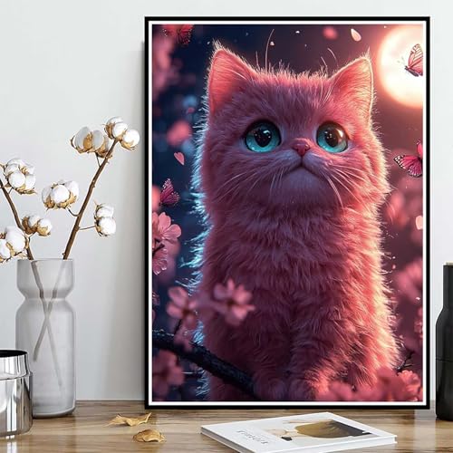 Diamond Painting Katze Diamond Painting XXL 30x40cm, 5D Crystal Art Kirschblüten Muster DIY Runden Steine Vollbohrer Mosaik Bastelset Erwachsene für Zimmer Deko Wohnzimmer, Geschenke -ly25082S5 von LUOLYYEI