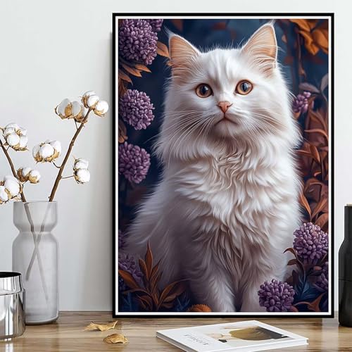 Diamond Painting Katze Diamond Painting XXL 40x50 cm, 5D Crystal Art Blume Muster DIY Runden Steine Vollbohrer Mosaik Bastelset Erwachsene für Zimmer Deko Wohnzimmer, Geschenke für Frauen -ly250820Z von LUOLYYEI