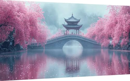 Diamond Painting Kirschblüten Diamond Painting XXL (30x60 cm), 5D Crystal Art Landschaft Muster DIY Eckige Steine Vollbohrer Mosaik Bastelset Erwachsene für Zimmer Deko Wohnzimmer, Geschenke -ly25076Z von LUOLYYEI