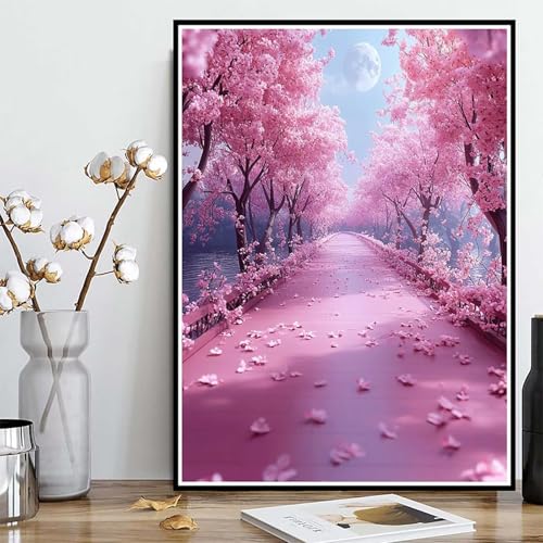 Diamond Painting Kirschblüten Diamond Painting XXL 60×80cm, 5D Crystal Art Landschaft Muster DIY Runden Steine Vollbohrer Mosaik Bastelset Erwachsene für Zimmer Deko Wohnzimmer, Geschenke -ly25082YR von LUOLYYEI