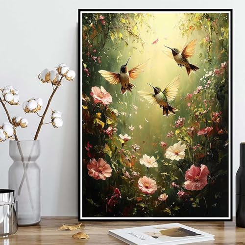 Diamond Painting Kolibri Diamond Painting XXL 40x50 cm, 5D Crystal Art Blume Muster DIY Runden Steine Vollbohrer Mosaik Bastelset Erwachsene für Zimmer Deko Wohnzimmer, Geschenke für Frauen -ly2508264 von LUOLYYEI