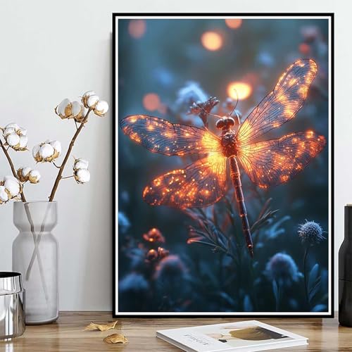 Diamond Painting Libelle Diamond Painting XXL 100×135cm, 5D Crystal Art Insekt Muster DIY Runden Steine Vollbohrer Mosaik Bastelset Erwachsene für Zimmer Deko Wohnzimmer, Geschenke -ly250828VD5X von LUOLYYEI