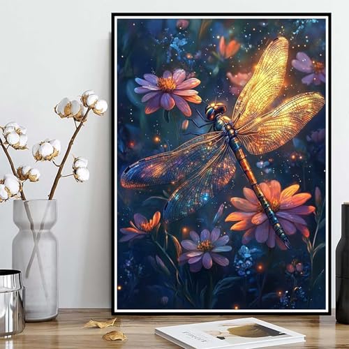 Diamond Painting Libelle Diamond Painting XXL 40×50cm, 5D Crystal Art Blumen Muster DIY Runden Steine Vollbohrer Mosaik Bastelset Erwachsene für Zimmer Deko Wohnzimmer, Geschenke für Frauen -ly25082A7 von LUOLYYEI