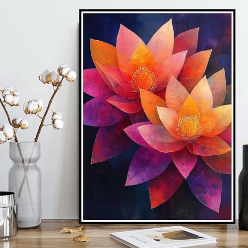Diamond Painting Lotus Diamond Painting XXL 40x50 cm, 5D Crystal Art Blume Muster DIY Runden Steine Vollbohrer Mosaik Bastelset Erwachsene für Zimmer Deko Wohnzimmer, Geschenke für Frauen -ly250820G von LUOLYYEI
