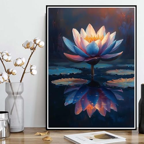 Diamond Painting Lotus Diamond Painting XXL 60x80cm, 5D Crystal Art Pflanzen Muster DIY Runden Steine Vollbohrer Mosaik Bastelset Erwachsene für Zimmer Deko Wohnzimmer, Geschenke für Frauen -ly2508271 von LUOLYYEI