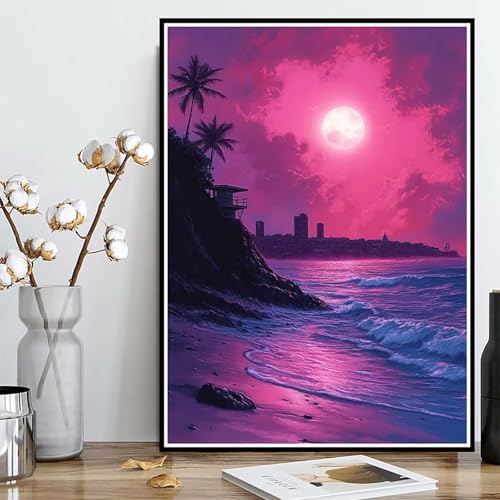Diamond Painting Meer Diamond Painting XXL 60×80cm, 5D Crystal Art Stadt Muster DIY Runden Steine Vollbohrer Mosaik Bastelset Erwachsene für Zimmer Deko Wohnzimmer, Geschenke für Frauen -ly25082BV von LUOLYYEI