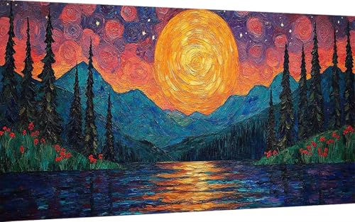 Diamond Painting Mond Diamond Painting XXL (50x100 cm), 5D Crystal Art Wald Muster DIY Eckige Steine Vollbohrer Mosaik Bastelset Erwachsene für Zimmer Deko Wohnzimmer, Wanddeko, Geschenke -ly250742 von LUOLYYEI