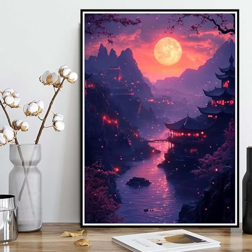 Diamond Painting Mond Diamond Painting XXL 100x135cm, 5D Crystal Art Landschaft Muster DIY Runden Steine Vollbohrer Mosaik Bastelset Erwachsene für Zimmer Deko Wohnzimmer, Geschenke -ly250828QAJ5 von LUOLYYEI