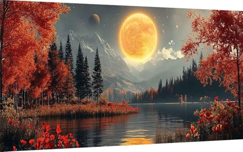Diamond Painting Mond Diamond Painting XXL 100x300cm, 5D Crystal Art Herbst Muster DIY Eckige Steine Vollbohrer Mosaik Bastelset Erwachsene für Zimmer Deko Wohnzimmer, Wanddeko, Geschenke -ly2507EW von LUOLYYEI