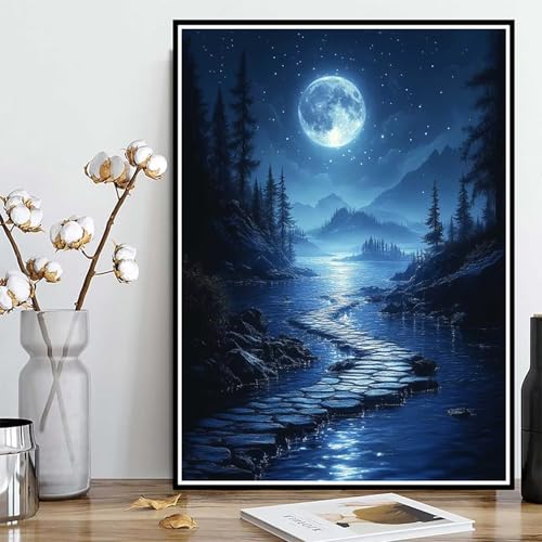Diamond Painting Mond Diamond Painting XXL 30x40 cm, 5D Crystal Art Sternenhimmel Muster DIY Runden Steine Vollbohrer Mosaik Bastelset Erwachsene für Zimmer Deko Wohnzimmer, Geschenke -ly250822E von LUOLYYEI