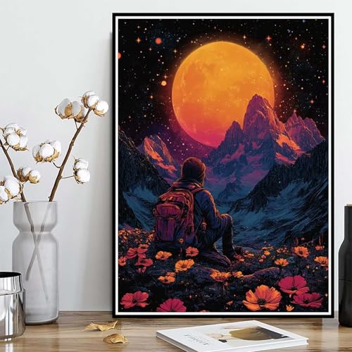 Diamond Painting Mond Diamond Painting XXL 30×40cm, 5D Crystal Art Berg Muster DIY Runden Steine Vollbohrer Mosaik Bastelset Erwachsene für Zimmer Deko Wohnzimmer, Geschenke für Frauen -ly25082H0 von LUOLYYEI