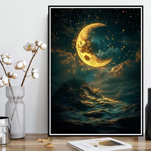 Diamond Painting Mond Diamond Painting XXL 50x70 cm, 5D Crystal Art Sternenhimmel Muster DIY Runden Steine Vollbohrer Mosaik Bastelset Erwachsene für Zimmer Deko Wohnzimmer, Geschenke -ly2508267 von LUOLYYEI