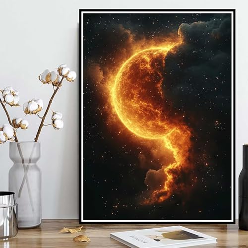 Diamond Painting Mond Diamond Painting XXL 90x120cm, 5D Crystal Art Landschaft Muster DIY Runden Steine Vollbohrer Mosaik Bastelset Erwachsene für Zimmer Deko Wohnzimmer, Geschenke -ly25082FGD0E von LUOLYYEI
