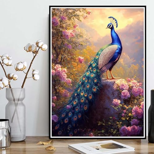 Diamond Painting Pfau Diamond Painting XXL 40×50cm, 5D Crystal Art Rose Muster DIY Runden Steine Vollbohrer Mosaik Bastelset Erwachsene für Zimmer Deko Wohnzimmer, Geschenke für Frauen -ly25082B6 von LUOLYYEI