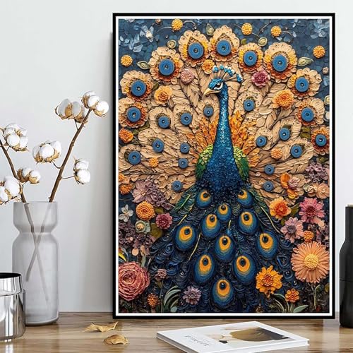 Diamond Painting Pfau Diamond Painting XXL 40×50cm, 5D Crystal Art Tier Muster DIY Runden Steine Vollbohrer Mosaik Bastelset Erwachsene für Zimmer Deko Wohnzimmer, Geschenke für Frauen -ly250824C von LUOLYYEI