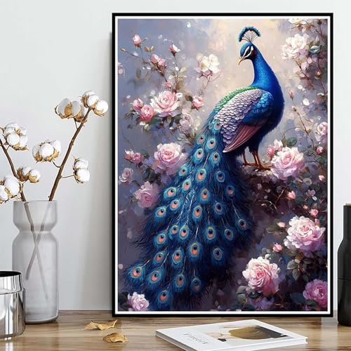 Diamond Painting Pfau Diamond Painting XXL 90x120 cm, 5D Crystal Art Rose Muster DIY Runden Steine Vollbohrer Mosaik Bastelset Erwachsene für Zimmer Deko Wohnzimmer, Geschenke für Frauen -ly2508269 von LUOLYYEI