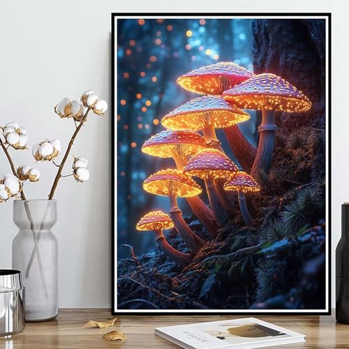 Diamond Painting Pilz Diamond Painting XXL 30x40 cm, 5D Crystal Art Wald Muster DIY Runden Steine Vollbohrer Mosaik Bastelset Erwachsene für Zimmer Deko Wohnzimmer, Geschenke für Frauen -ly25082T3 von LUOLYYEI