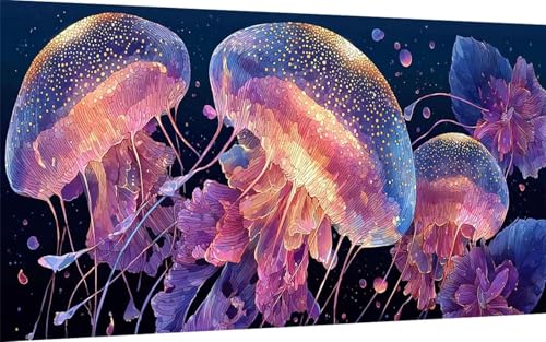 Diamond Painting Qualle Diamond Painting XXL (100x300 cm), 5D Crystal Art Tier Muster DIY Eckige Steine Vollbohrer Mosaik Bastelset Erwachsene für Zimmer Deko Wohnzimmer, Wanddeko, Geschenke -ly250702 von LUOLYYEI