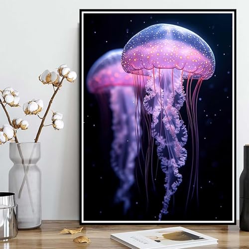 Diamond Painting Qualle Diamond Painting XXL 30×40cm, 5D Crystal Art Tier Muster DIY Runden Steine Vollbohrer Mosaik Bastelset Erwachsene für Zimmer Deko Wohnzimmer, Geschenke für Frauen -ly250827L von LUOLYYEI