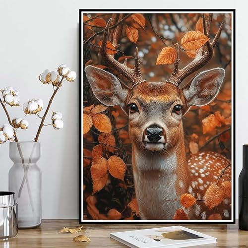 Diamond Painting Reh Diamond Painting XXL 100x135cm, 5D Crystal Art Herbstlaub Muster DIY Runden Steine Vollbohrer Mosaik Bastelset Erwachsene für Zimmer Deko Wohnzimmer, Geschenke -ly25082C9VS2 von LUOLYYEI