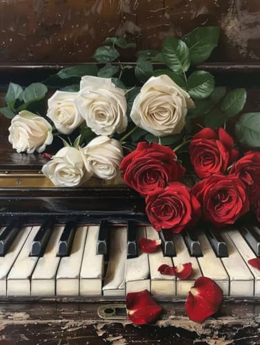 Diamond Painting Rose Diamond Painting Erwachsene, Diamantmalerei Klavier Crystal Art 5D DIY Mosaikherstellung Stickerei Kreuzstich Bastelset für Zimmer Deko, Geschenke für Frauen (90 * 120cm) -L25398 von LUOLYYEI