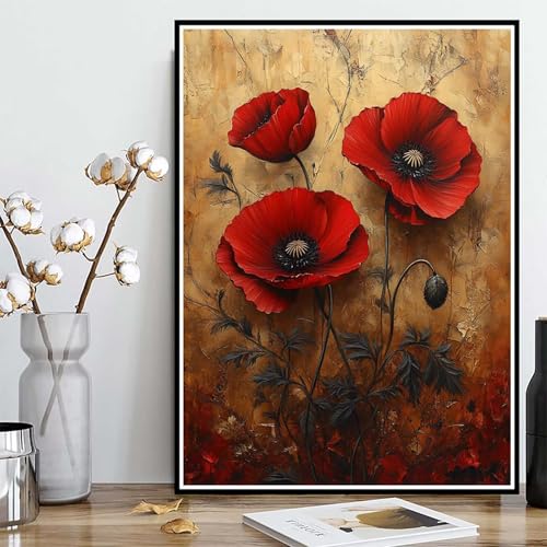Diamond Painting Saflor Diamond Painting XXL 60x80cm, 5D Crystal Art Pflanzen Muster DIY Runden Steine Vollbohrer Mosaik Bastelset Erwachsene für Zimmer Deko Wohnzimmer, Geschenke -ly25082POERF von LUOLYYEI