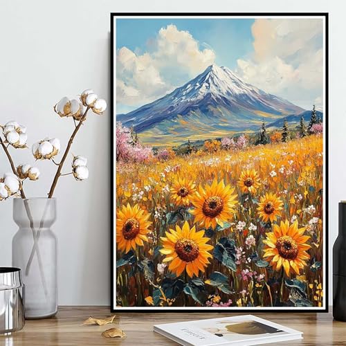 Diamond Painting Sonnenblume Diamond Painting XXL 100×135cm, 5D Crystal Art Berg Muster DIY Runden Steine Vollbohrer Mosaik Bastelset Erwachsene für Zimmer Deko Wohnzimmer, Geschenke -ly25082E6 von LUOLYYEI