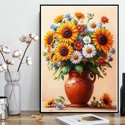 Diamond Painting Sonnenblume Diamond Painting XXL 30x40cm, 5D Crystal Art Vase Muster DIY Runden Steine Vollbohrer Mosaik Bastelset Erwachsene für Zimmer Deko Wohnzimmer, Geschenke -ly250821UD83 von LUOLYYEI