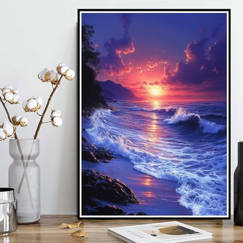 Diamond Painting Sonnenuntergang Diamond Painting XXL 30x40cm, 5D Crystal Art Meer Muster DIY Runden Steine Vollbohrer Mosaik Bastelset Erwachsene für Zimmer Deko Wohnzimmer, Geschenke -ly25082WT von LUOLYYEI