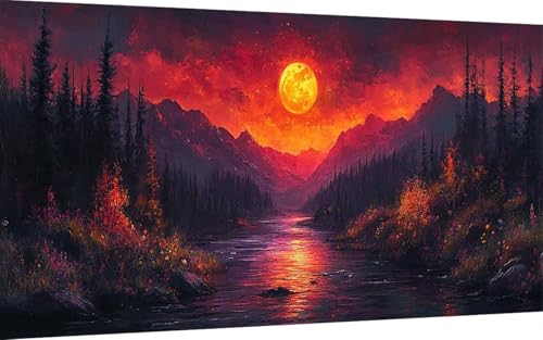 Diamond Painting Sonnenuntergang Diamond Painting XXL 70x140 cm, 5D Crystal Art Wald Muster DIY Eckige Steine Vollbohrer Mosaik Bastelset Erwachsene für Zimmer Deko Wohnzimmer, Geschenke -ly2507C2 von LUOLYYEI