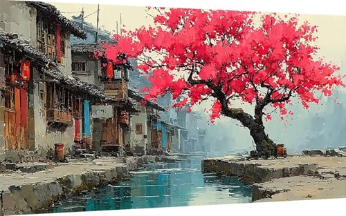 Diamond Painting Stadt Diamond Painting XXL (100x300 cm), 5D Crystal Art Baum Muster DIY Eckige Steine Vollbohrer Mosaik Bastelset Erwachsene für Zimmer Deko Wohnzimmer, Wanddeko, Geschenke -ly2507T7 von LUOLYYEI