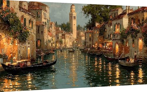 Diamond Painting Stadt Diamond Painting XXL (50x100 cm), 5D Crystal Art Landschaft Muster DIY Eckige Steine Vollbohrer Mosaik Bastelset Erwachsene für Zimmer Deko Wohnzimmer, Geschenke -ly25077E von LUOLYYEI