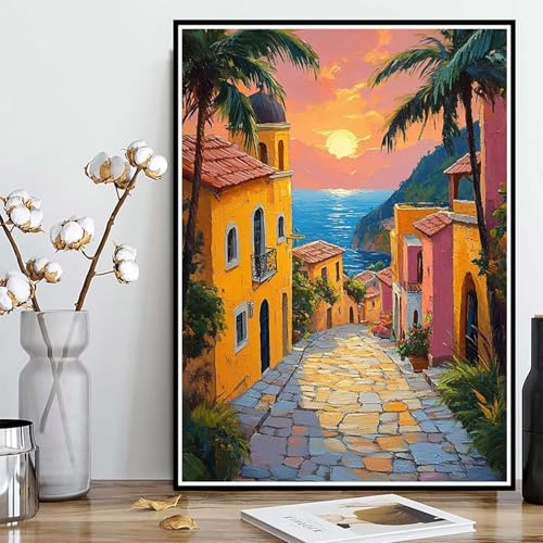 Diamond Painting Stadt Diamond Painting XXL 60x80 cm, 5D Crystal Art Sonnenuntergang Muster DIY Runden Steine Vollbohrer Mosaik Bastelset Erwachsene für Zimmer Deko Wohnzimmer, Geschenke -ly2508220 von LUOLYYEI