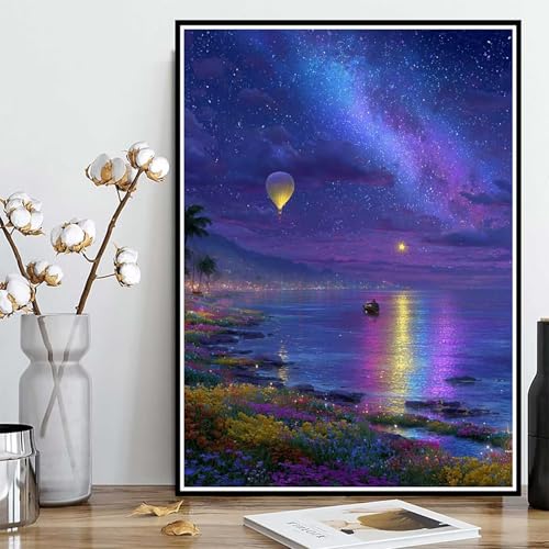 Diamond Painting Sternenhimmel Diamond Painting XXL 50x70 cm, 5D Crystal Art Landschaft Muster DIY Runden Steine Vollbohrer Mosaik Bastelset Erwachsene für Zimmer Deko Wohnzimmer, Geschenke -ly25082Z0 von LUOLYYEI