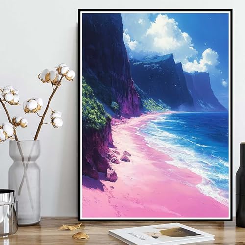 Diamond Painting Strand Diamond Painting XXL 100x135 cm, 5D Crystal Art Berg Muster DIY Runden Steine Vollbohrer Mosaik Bastelset Erwachsene für Zimmer Deko Wohnzimmer, Geschenke für Frauen -ly25082TO von LUOLYYEI