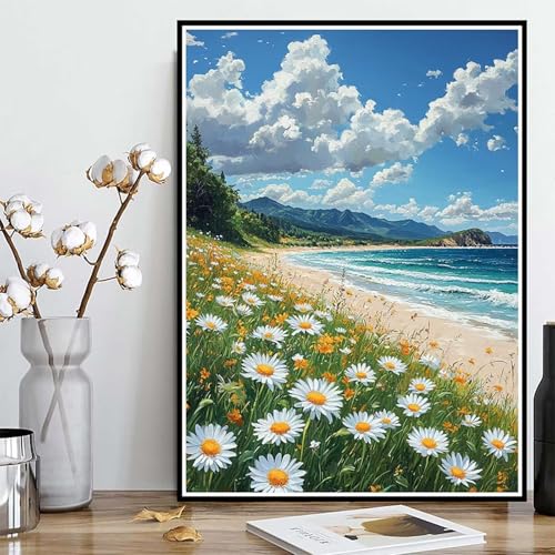 Diamond Painting Strand Diamond Painting XXL 50x70 cm, 5D Crystal Art Chrysantheme Muster DIY Runden Steine Vollbohrer Mosaik Bastelset Erwachsene für Zimmer Deko Wohnzimmer, Geschenke -ly25082D3 von LUOLYYEI