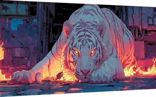 Diamond Painting Tiger Diamond Painting XXL (100x300 cm), 5D Crystal Art Tier Muster DIY Eckige Steine Vollbohrer Mosaik Bastelset Erwachsene für Zimmer Deko Wohnzimmer, Wanddeko, Geschenke -ly25073F von LUOLYYEI