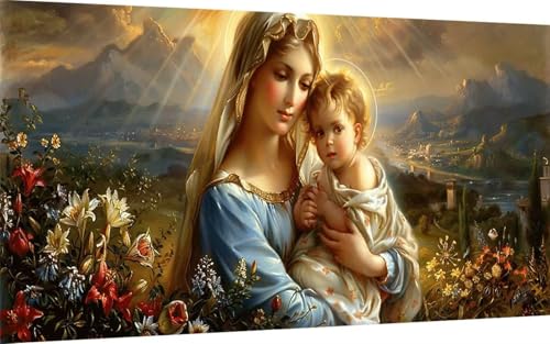 Diamond Painting Unsere Liebe Frau Diamond Painting XXL (100x300 cm), 5D Crystal Art Frau Muster DIY Eckige Steine Vollbohrer Mosaik Bastelset Erwachsene für Zimmer Deko Wohnzimmer -ly250728BGK von LUOLYYEI