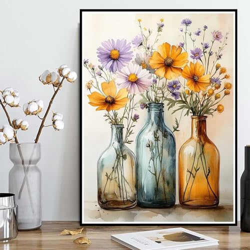 Diamond Painting Vase Diamond Painting XXL 30x40cm, 5D Crystal Art Blume Muster DIY Runden Steine Vollbohrer Mosaik Bastelset Erwachsene für Zimmer Deko Wohnzimmer, Geschenke für Frauen -ly25082HQ von LUOLYYEI
