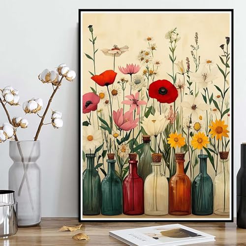 Diamond Painting Vase Diamond Painting XXL 60x80cm, 5D Crystal Art Chrysantheme Muster DIY Runden Steine Vollbohrer Mosaik Bastelset Erwachsene für Zimmer Deko Wohnzimmer, Geschenke -ly25082B0C0R von LUOLYYEI