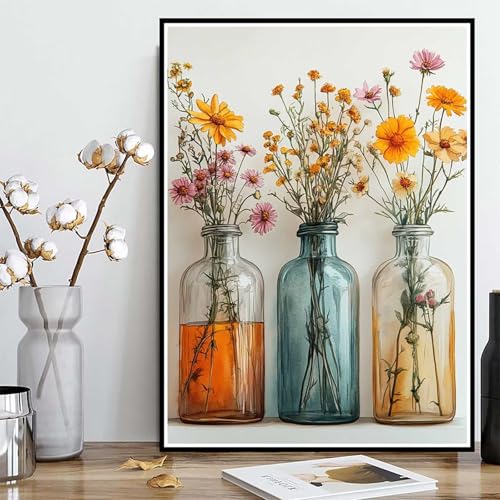 Diamond Painting Vase Diamond Painting XXL 90×120cm, 5D Crystal Art Blume Muster DIY Runden Steine Vollbohrer Mosaik Bastelset Erwachsene für Zimmer Deko Wohnzimmer, Geschenke für Frauen -ly25082ZN von LUOLYYEI