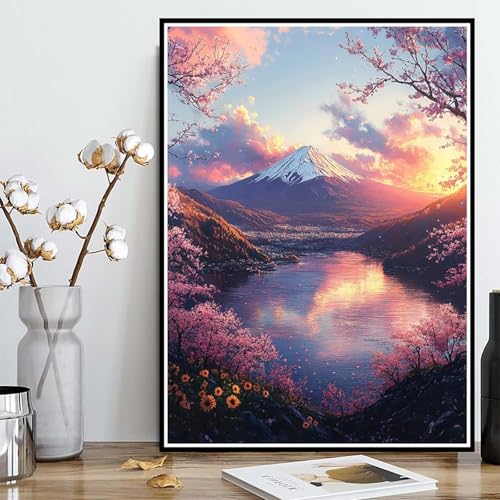 Diamond Painting Vulkan Fuji Diamond Painting XXL 50x70cm, 5D Crystal Art Landschaft Muster DIY Runden Steine Vollbohrer Mosaik Bastelset Erwachsene für Zimmer Deko Wohnzimmer, Geschenke -ly2508254 von LUOLYYEI