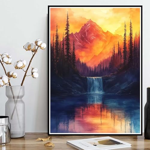 Diamond Painting Wald Diamond Painting XXL 100x135cm, 5D Crystal Art Berg Muster DIY Runden Steine Vollbohrer Mosaik Bastelset Erwachsene für Zimmer Deko Wohnzimmer, Geschenke für Frauen -ly2508213 von LUOLYYEI