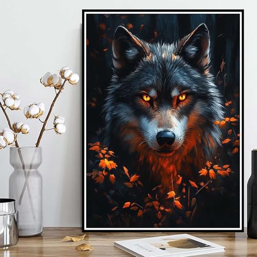 Diamond Painting Wolf Diamond Painting XXL 50x70cm, 5D Crystal Art Tier Muster DIY Runden Steine Vollbohrer Mosaik Bastelset Erwachsene für Zimmer Deko Wohnzimmer, Geschenke für Frauen -ly2508266 von LUOLYYEI